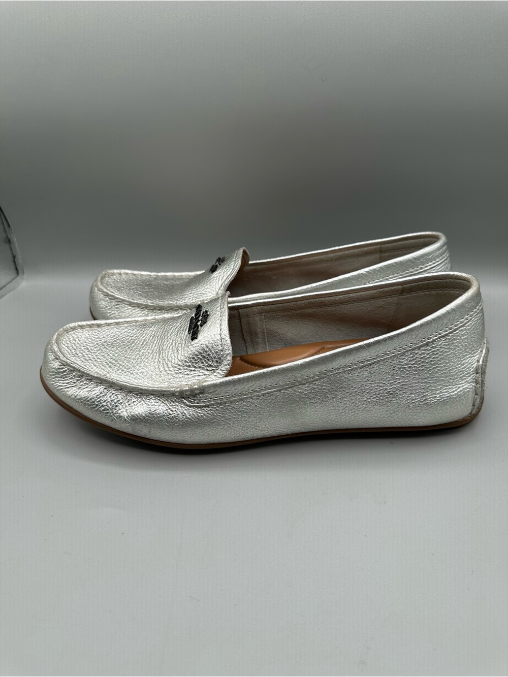 Coach Mary Lock Up Driving Loafers Women 9B Silver Metallic - Picture 4 of 10